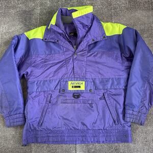 Men's Vintage 90's Nevica Neon Purple Volt Color Block Bomber Ski Jacket Sz 40